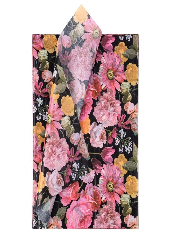 WRAPAHOLIC Floral Tissue Paper - 60 Sheets 14 x 20 Inch Black Colorful Flower Tissue Paper Bulk for Wedding Birthday Baby Showers Art Craft Tea Party Favor Decoration - Image 1